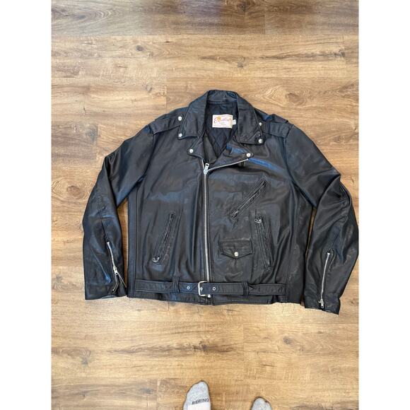 VTG Lined Excelled Leather Motorcycle Jacket Sz 50 X-Tall Black Belted MADE USA